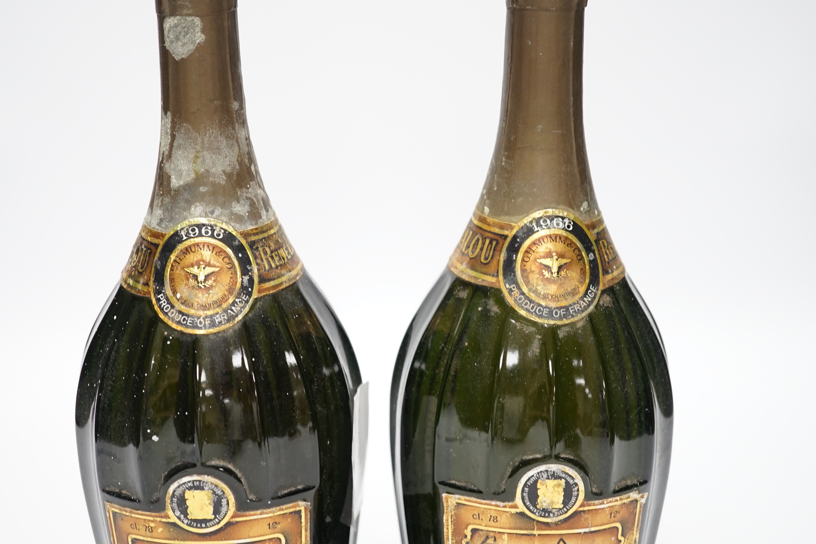 Two bottles of Rene Lalou, G.H. Mumm & Co, 1966.